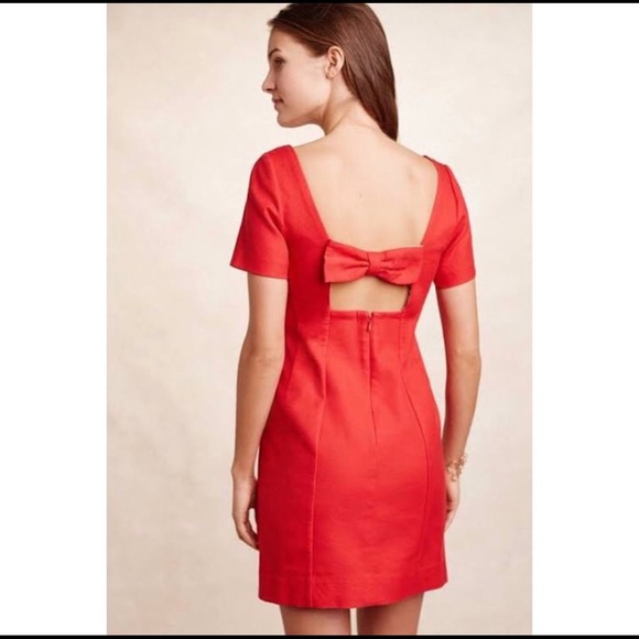 ANTHROPOLOGIE Maeve Bow Back Red Shift Dress 8 - Picture 2 of 8